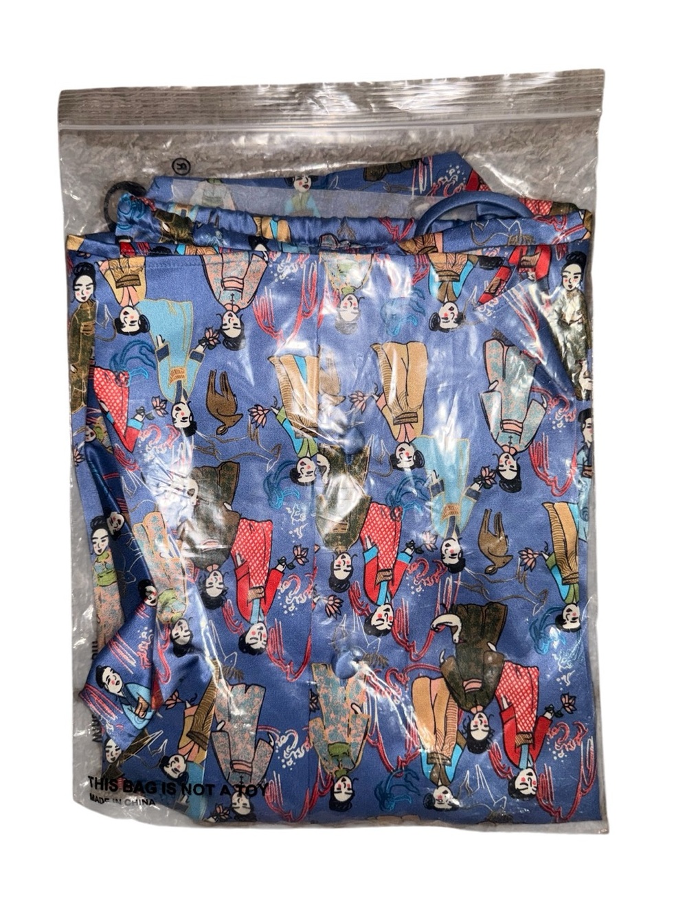 Winter Silks Blue Geisha Print 100% Silk pajama set - Picture 3 of 4